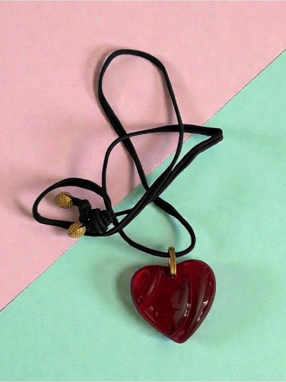 Baccarat Red Heart Crystal Pendant Necklace with Black Cord